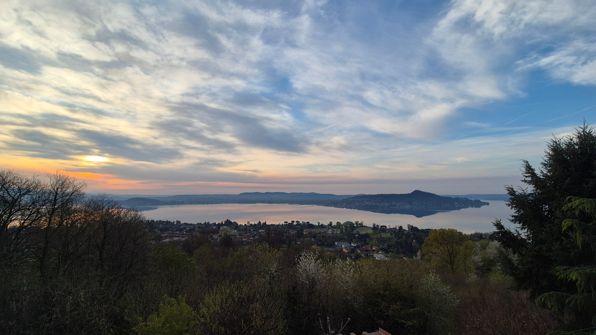 Sunset view over Lago Maggiore from Solcio